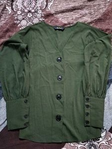 Olive Green Button-Up Blouse