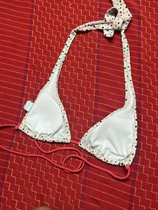 White Bikini Top With Polka Dots