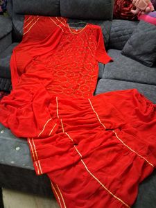 Red Embroidered Kurta Set 42 xl size