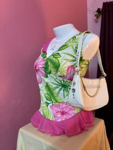 🌺hawaii inspired y2k wrap top with ruffles 🌺