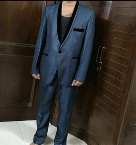 Partywear Men Blue Rayon Two Piece Suit
