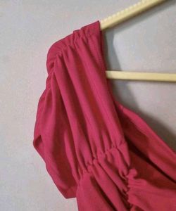 Red Off Shoulder Ruched Dress