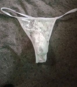 men&#39;s White Lace mesh Thong