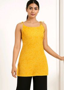 Tie Strap Tank Kurti Bandhani Print
