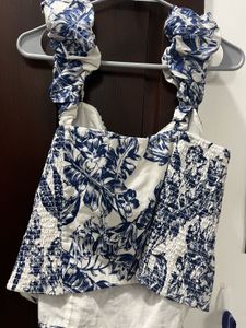 Blue And White Floral Crop Top