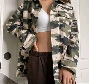 H&amp;M Divided Hooded Camo Shirt Shacket