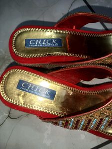 Red &amp; Gold Ethnic Flats sandal chappal