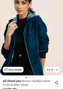 Navy Blue Velvet Zip-Up Hoodie