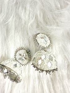 Big White Pearl &amp; Mirror Jhumkas