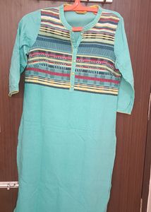 Lime Yellow And Teal Blue Kurta