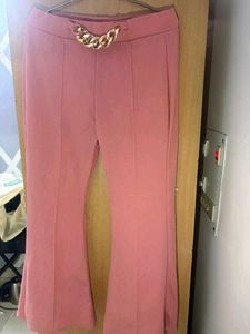 Pink Chain Detail Flare Trousers