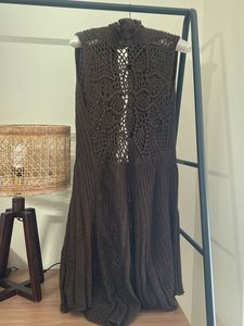 winter Brown Sleeveless Cardigan open shrug Vest