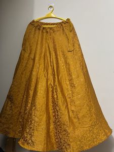 Elegant Gold Brocade Lehenga Skirt