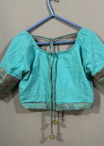 Aqua Blue Saree With Pink Little