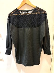 Black Lace Sleeve Over Size Top