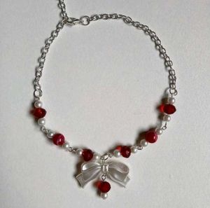 Red Beaded Bow Necklace