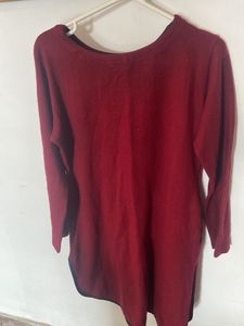 Red Embroidered Woollen Kurta