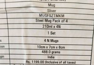 Set of 4 Tea/Coffee Mugs New With Tag