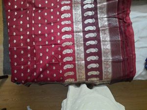 Maroon &amp; Silver Patterned Saree