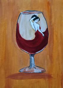Wine Glass And A Girl Water Colour Painting
