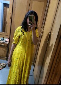 Yellow  aline frock Dress 3xl linen cotton shoulde