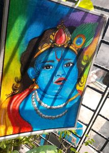 Beautiful Handmade Painting Of Lord Krishna For Homedecor (Laminated Artwork)