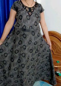 Gray Floral Fit & Flare Dress