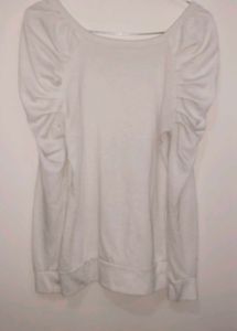 White Ruched Sleeve Top