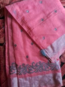 Attractive Pink Silver Embroiderey Saree