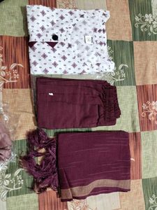 Maroon &amp; White Printed Kurta Set
