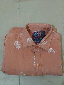 Peach Button-Down Shirt with Money Print