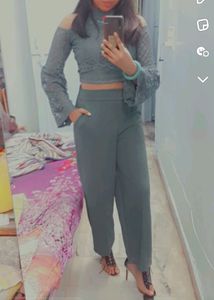 Elegant Cut Shoulder Green Embroidered Crop Top