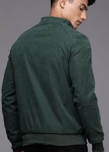 WROGN Men Green Solid Mock Collar Bomber Jacket