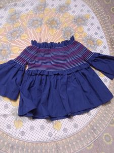 Off-Shoulder Smocked Navy Top
