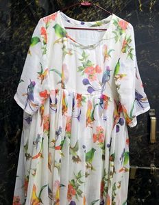 Bird and Floral Print Dress