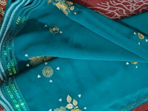 Teal Embroidered Saree