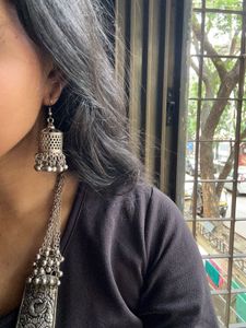 Peacock Engraved Ghungroo Layered Neckpiece Set