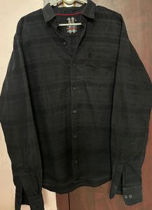 Men's Textured Black Casual Shirt | L