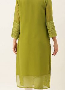 Green Embroidered Chikankari Georgette Kurta