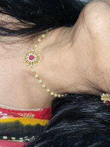 Pearl Necklace &amp; Earring  Set chopper light golden