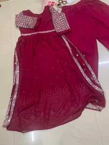 Maroon Mirrorwork Naira Cut Dress