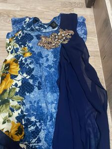 Floral Print Dress with Sheer Overlay
