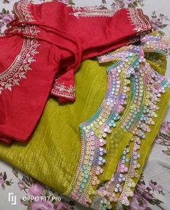 Red &amp; Yellow Embroidered Saree