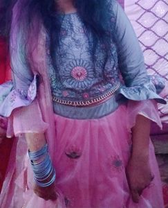 Crop Top Lehga Pink Grey Wedding Special