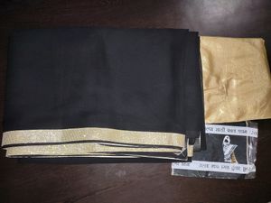 Black Chiffon Saree With Yellow Golden Border