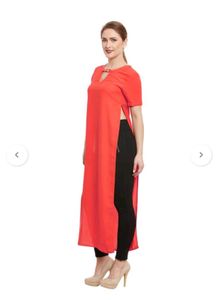 KAZO Orange Longline Side-Slit Tunic