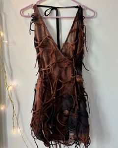 Brown Tie Dye Fringe Dress