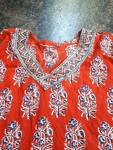 Orange Floral Print Tunic Top