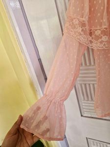 Casual Pink Bell Sleeve Embroided Shirt