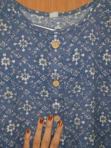 Blue Printed Kurti soft cotton linen 2xl